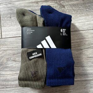 adidas 6 Pair Crew Socks Size L Cushioned Arch Compression ClimaCool Men 8-12